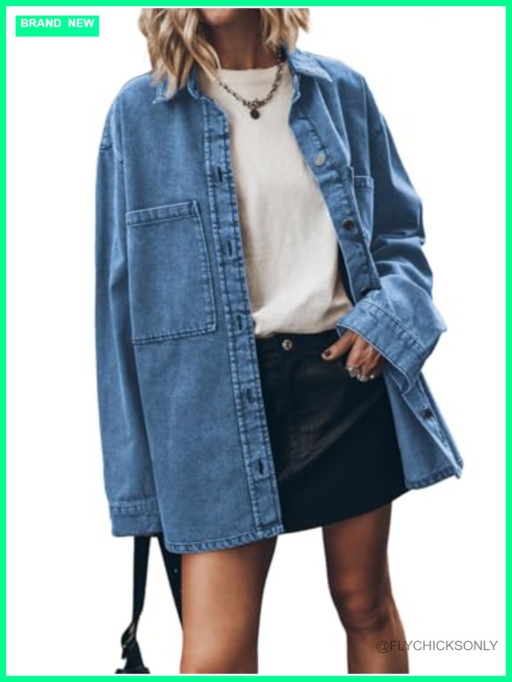 Oversized Button Up Denim Jacket Long Sleeve Jean Coat Relaxed Fit